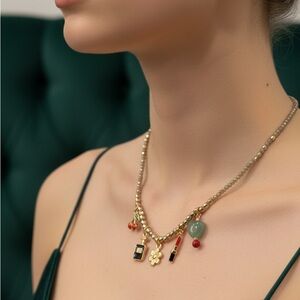 NWT CHARMS CHANEL PERFUME LIPSTIC GolDEN Necklace 17in